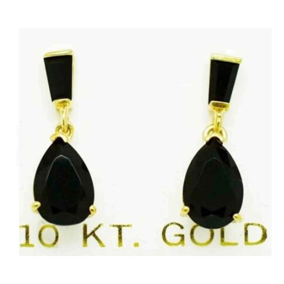 Genuine 2.44 Cts Black Onyx Dangling Earrings 10K Gold
